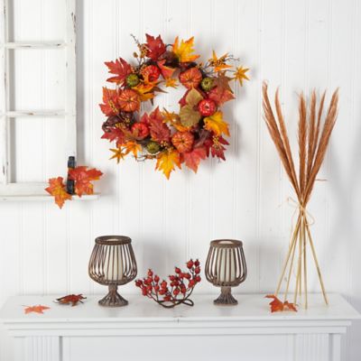 Image showing  24 in. Autumn Pumpkin and Berries Artificial Fall Wreath
