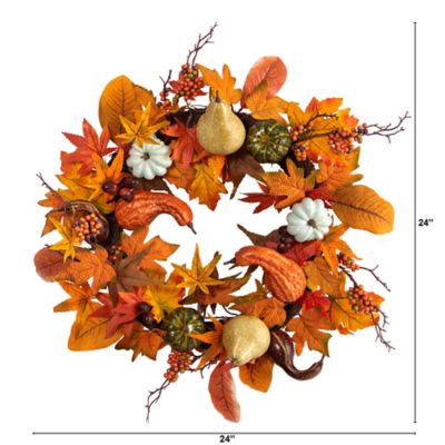 Image showing  24 in. Autumn Pumpkin, Gourd and Berries in Assorted Colors Artificial Fall Wreath