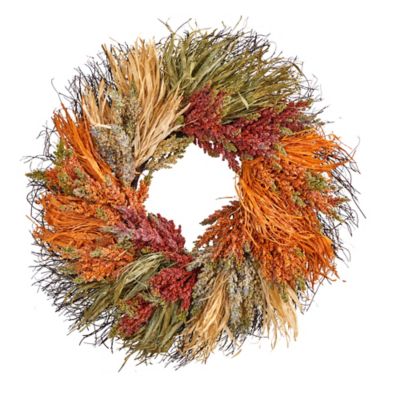 Nearly Natural 26 in. Fall Sorghum Harvest Autumn Artificial Wreath