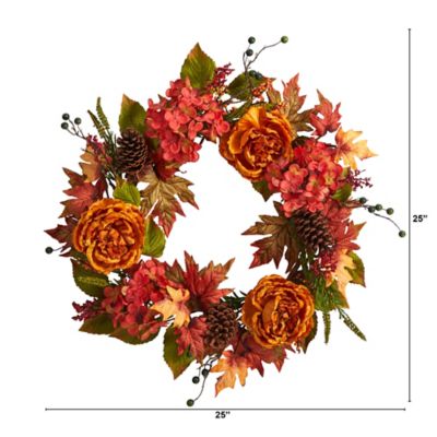 Image showing  25 in. Fall Ranunculus, Hydrangeas and Berries Artificial Autumn Wreath