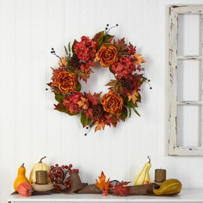 Image showing  25 in. Fall Ranunculus, Hydrangeas and Berries Artificial Autumn Wreath