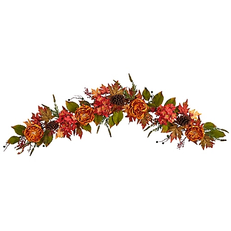 Nearly Natural 6 ft. Fall Ranunculus, Hydrangea and Berries Artificial Autumn Garland