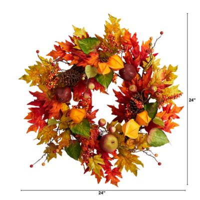 Image showing  24 in. Autumn Maple Leaf and Berries Artificial Fall Wreath
