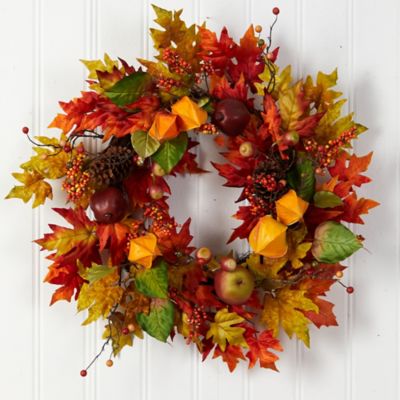 Image showing  24 in. Autumn Maple Leaf and Berries Artificial Fall Wreath