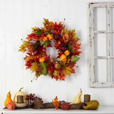 Image showing  24 in. Autumn Maple Leaf and Berries Artificial Fall Wreath