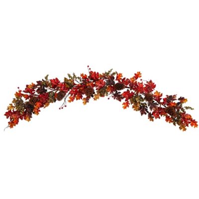 Nearly Natural 6 ft. Autumn Maple Leaves, Berry and Pine Cones Fall Artificial Garland