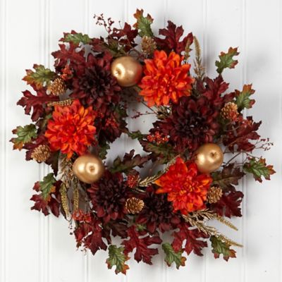 Image showing  24 in. Dahlia, Golden Apple, Oak Leaf and Berries Artificial Fall Wreath