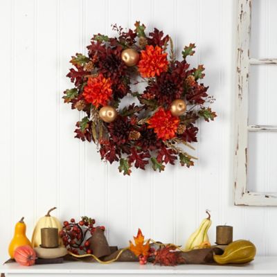 Image showing  24 in. Dahlia, Golden Apple, Oak Leaf and Berries Artificial Fall Wreath
