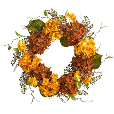 Nearly Natural 24 in. Hydrangea Artificial Autumn Wreath