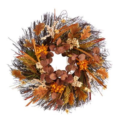 Nearly Natural 22 in. Autumn Dahlia and Berries Artificial Fall Wreath