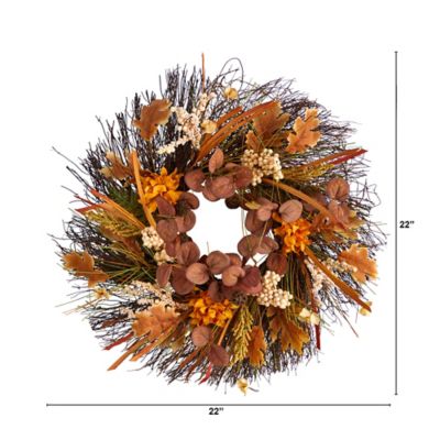 Image showing  22 in. Autumn Dahlia and Berries Artificial Fall Wreath