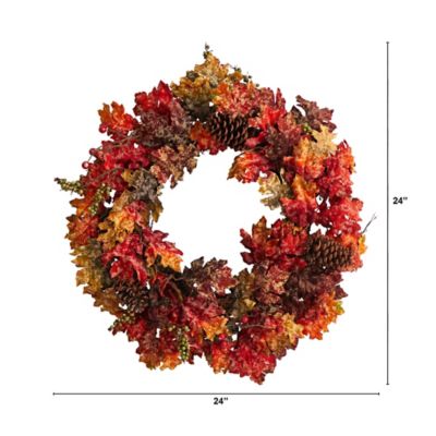Image showing  24 in. Autumn Maple, Berries and Pine Cone Artificial Fall Wreath
