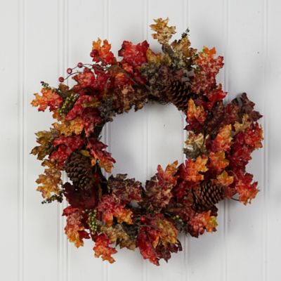 Image showing  24 in. Autumn Maple, Berries and Pine Cone Artificial Fall Wreath