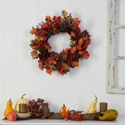 Image showing  24 in. Autumn Maple, Berries and Pine Cone Artificial Fall Wreath