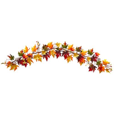 Nearly Natural 6 ft. Autumn Maple Leaf and Berry Fall Artificial Garland