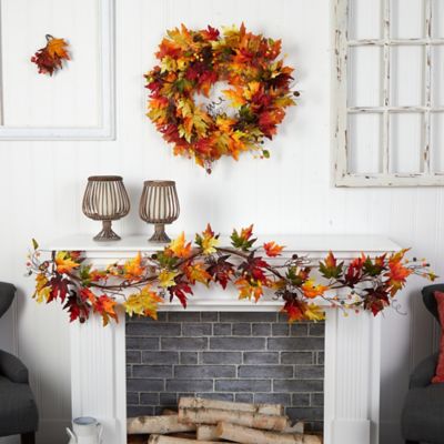 Image showing  6 ft. Autumn Maple Leaf and Berry Fall Artificial Garland