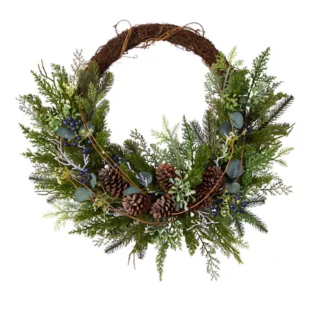 Nearly Natural 30" Artificial Pine and Pine Cone Christmas Wreath on Twig Ring Artificial Plants & Flowers