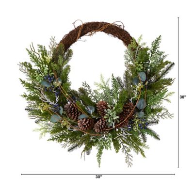 Image showing  30 in. Pine and Pine Cone Artificial Christmas Wreath on Twig Ring
