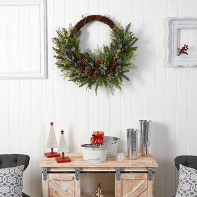 Image showing  30 in. Pine and Pine Cone Artificial Christmas Wreath on Twig Ring