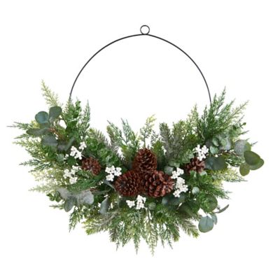 Nearly Natural 28 in. Artificial Christmas Wreath with Pine, Eucalyptus and Berries