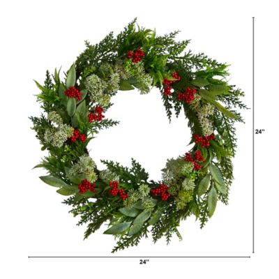 Image showing  24 in. Cedar, Eucalyptus and Berries Artificial Christmas Wreath