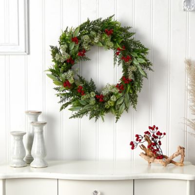 Image showing  24 in. Cedar, Eucalyptus and Berries Artificial Christmas Wreath