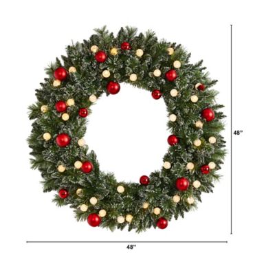 Image showing  4 ft. Oversize Frosted Holiday Christmas Wreath with Ornaments and 40 LED Globe Lights