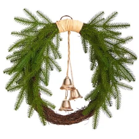 Nearly Natural 24" Pine Christmas Wreath and Hanging Bells Artificial Christmas Wreaths