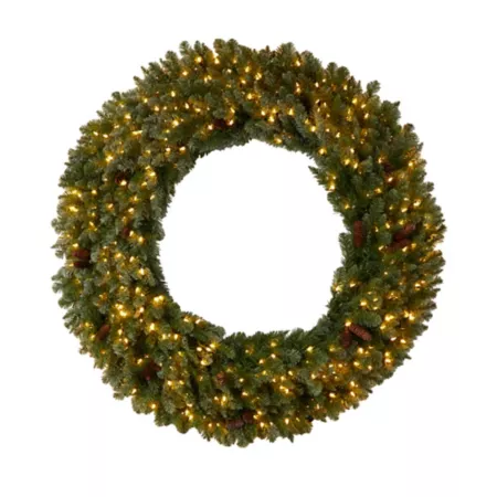 5 ft Almost Natural Flocked Artificial Christmas Wreath with Pine Cones Clear LED Lights and Bendable Branches Artificial Christmas Wreaths