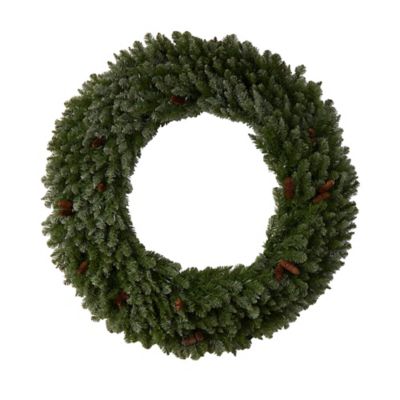 Image showing  5 ft. Flocked Artificial Christmas Wreath with Pine Cones, Clear LED Lights and Bendable Branches