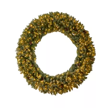 Nearly Natural 6-Foot Giant Flocked Artificial Christmas Wreath with Pine Cones Clear LED Lights and Bendable Branches Artificial Christmas Wreaths