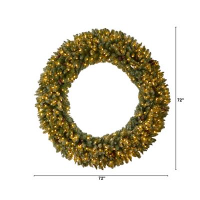 Image showing  6 ft. Giant Flocked Artificial Christmas Wreath with Pine Cones, Clear LED Lights and Bendable Branches