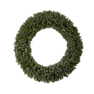 Image showing  6 ft. Giant Flocked Artificial Christmas Wreath with Pine Cones, Clear LED Lights and Bendable Branches