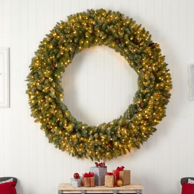 Image showing  6 ft. Giant Flocked Artificial Christmas Wreath with Pine Cones, Clear LED Lights and Bendable Branches