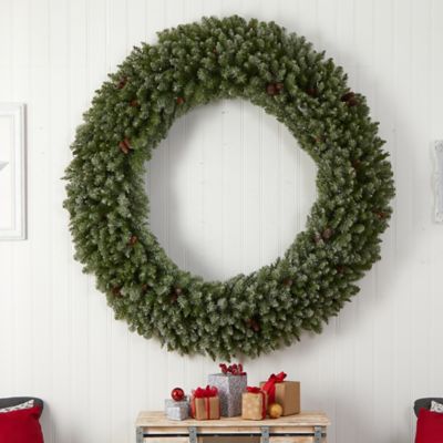 Image showing  6 ft. Giant Flocked Artificial Christmas Wreath with Pine Cones, Clear LED Lights and Bendable Branches