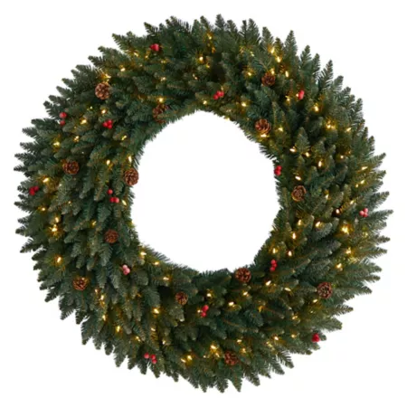 Nearly Natural 4 Foot Large Flocked Artificial Christmas Wreath with Pine Cones and Berries Artificial Christmas Wreaths