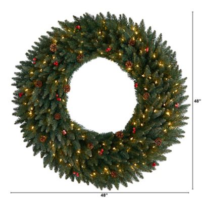 Image showing  4 ft. Large Flocked Artificial Christmas Wreath with Pine Cones and Berries