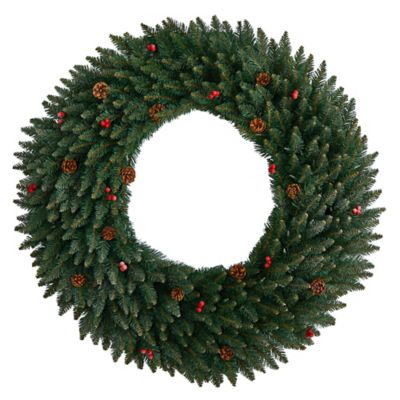 Image showing  4 ft. Large Flocked Artificial Christmas Wreath with Pine Cones and Berries