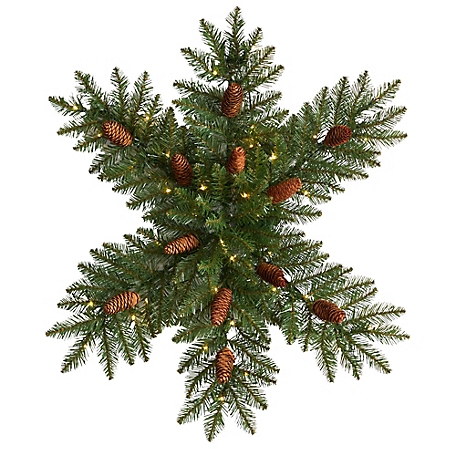 Nearly Natural 30 in. Snowflake Artificial Dunhill Fir Holiday Wreath with Pine Cones and LED Lights