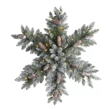 Nearly Natural 30" Flocked Snowflake Artificial Christmas Wreath with Pine Cones and LED Lights Artificial Christmas Wreaths