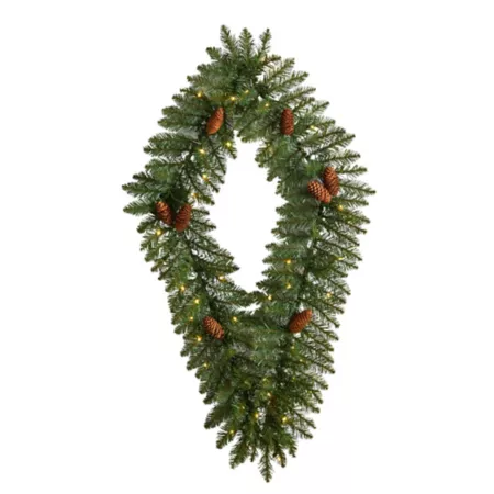 Nearly Natural 3-Foot Geometric Diamond Artificial Christmas Wreath with Pine Cones and Warm White LED Lights Artificial Christmas Wreaths