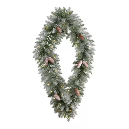 3 Foot Almost Natural Geometric Diamond Frosted Artificial Christmas Wreath with Pine Cones and Warm White LED Lights Artificial Christmas Wreaths