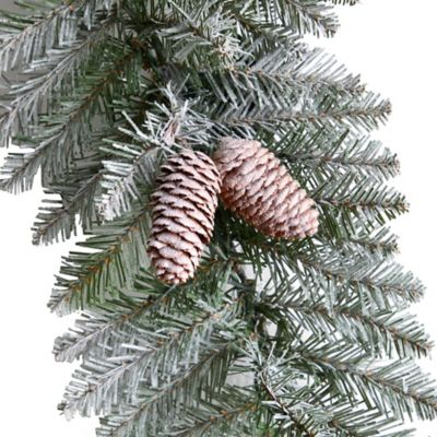 Image showing  3 ft. Pre-Lit Geometric Diamond Frosted Artificial Christmas Wreath with Pine Cones, Warm White LED Lights