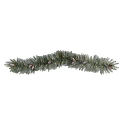 Nearly Natural 6 ft. Pre-Lit Frosted Artificial Christmas Garland with Pine Cones, Warm White LED Lights