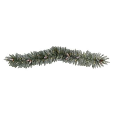 Nearly Natural 6 ft. Frosted Artificial Christmas Garland with Pine Cones and Warm White LED Lights