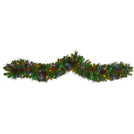 Nearly Natural 6 ft. Colorado Fir Artificial Christmas Garland with Multicolor LED Lights, Berries and Pine Cones