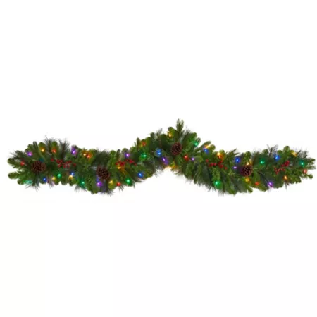 Nearly Natural 6-Foot Colorado Fir Artificial Christmas Garland with Multi-Color LED Lights Berries and Pine Cones Artificial Christmas Garlands