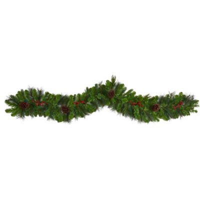 Image showing  6 ft. Colorado Fir Artificial Christmas Garland with Multicolor LED Lights, Berries and Pine Cones