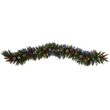 Nearly Natural 6-Foot Extra Large Snowy Tip Artificial Christmas Garland with Pine Cones Berries and 100 Multi-Colored Lights Artificial Christmas Garlands