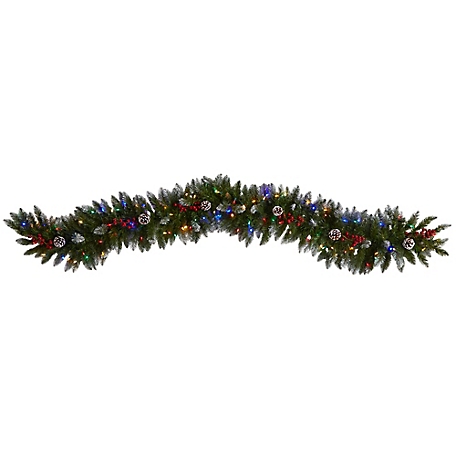 Nearly Natural 6 ft. Snow-Tipped Extra Wide Artificial Christmas Garland with Pine Cones, Berries and 100 Multicolor Lights